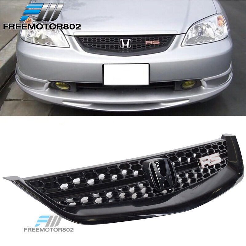 Fit 2001-2003 Honda Civic RS Front Hood Bumper Mesh Grille Grill Black JDM Style