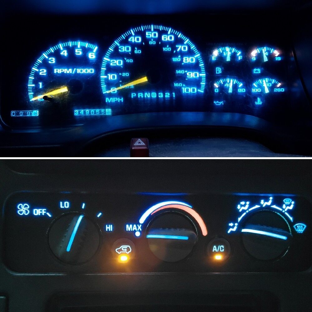 14 Ice Blue LED Kit For 1992-1999 Chevrolet Trucks Gauge Cluster and AC Controls