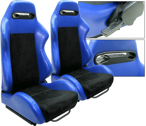 NEW 2 BLUE & BLACK RACING SEATS RECLINABLE W/ SLIDER ALL CHEVROLET *****