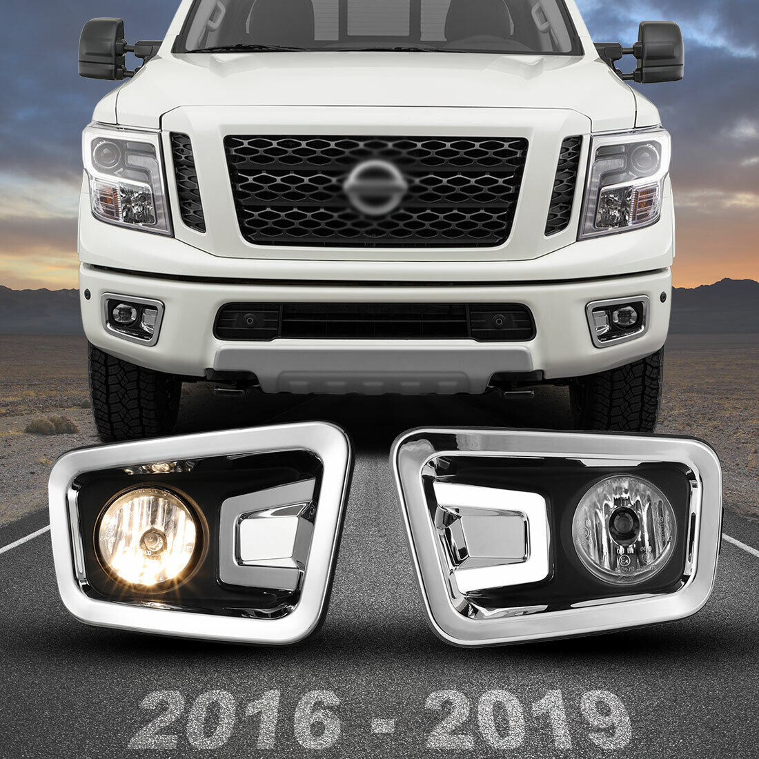 Fog Lights Lamps Pair For 2016-2019 Nissan Titan + Wiring + Switch Kit W/ Bulbs