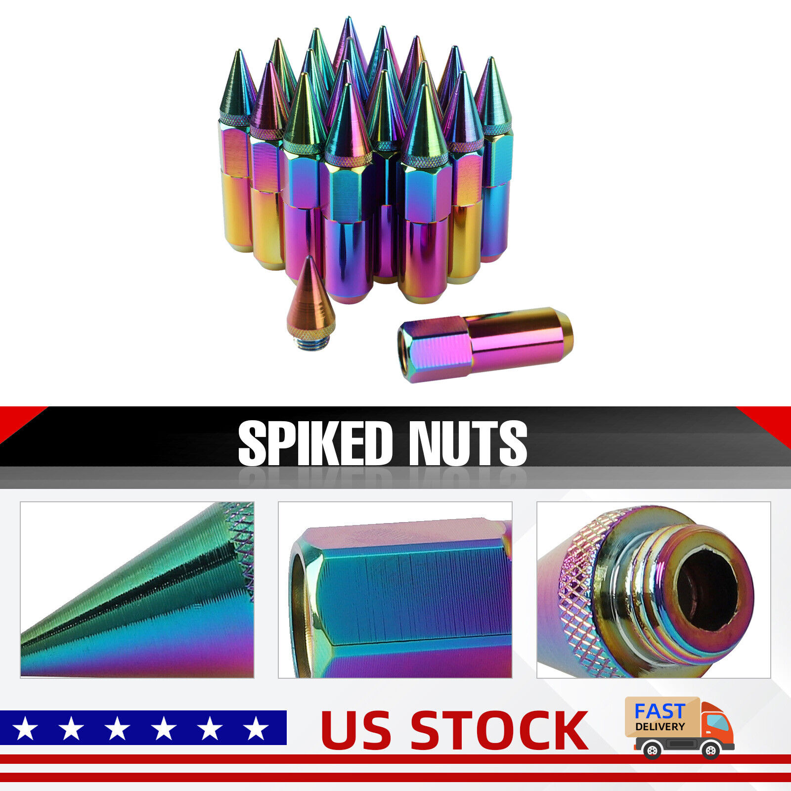 M12X1.5 Spiked Nuts for Rims Aluminum Extended Tuner Lug Nut 20PCS  (Neo Chrome)
