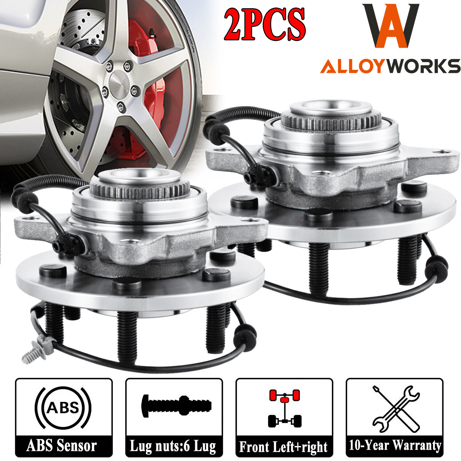 2Pcs Front Wheel Bearing &Hub Assembly Fit Ford F150 Lincoln Mark LT w/ ABS 4WD