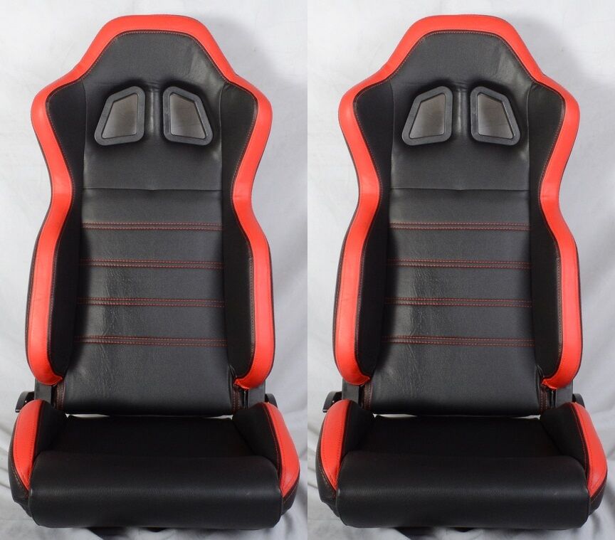 NEW 2 BLACK & RED PVC LEATHER RACING SEATS + SLIDER RECLINABLE ALL TOYOTA **