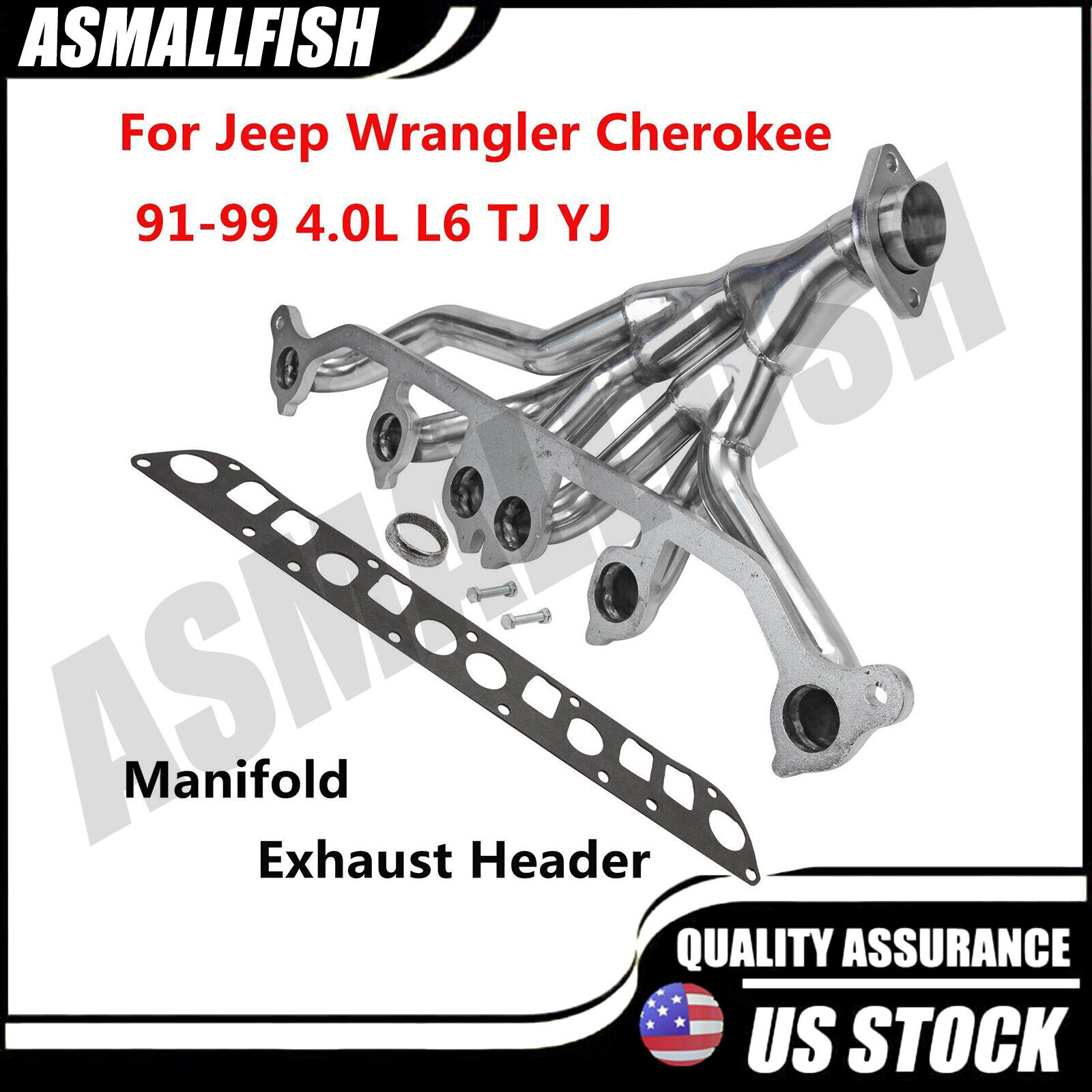 Stainless Exhaust Manifold Header for 91-99 Jeep Wrangler Cherokee 4.0L L6 TJ YJ