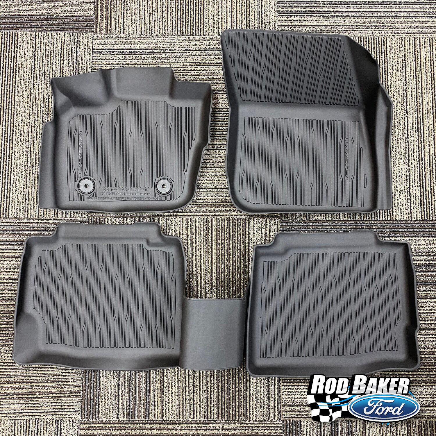 17 thru 20 Ford Fusion OEM Tray Liner Style Molded Black Floor Mats - 4pc Set