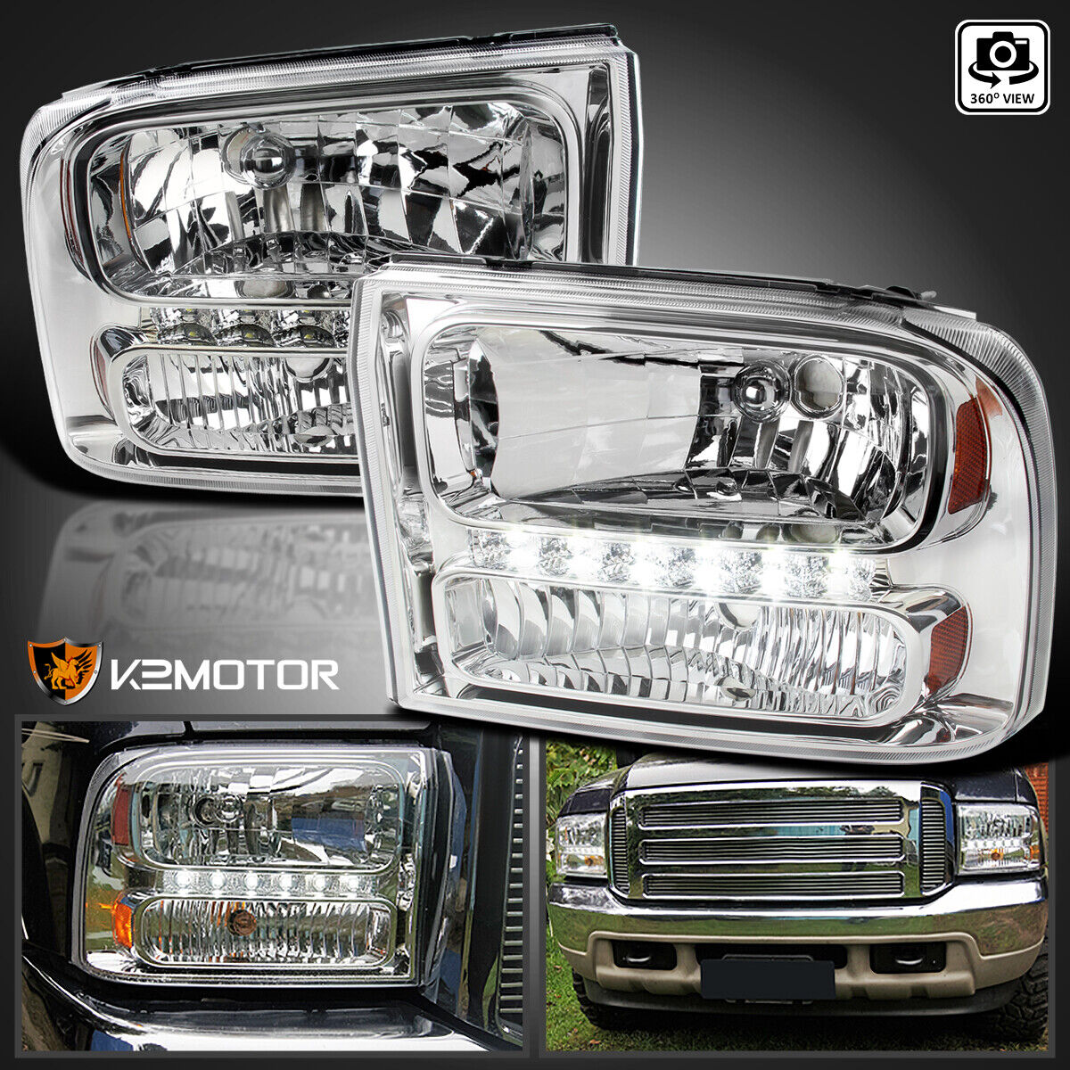 Fits 1999-2004 Ford F250 F350 F450 Superduty 00-04 Excursion Headlights LED Lamp