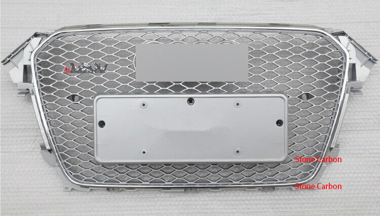 RS4 Honeycomb Silver Grill Grille For 13 14 15 Audi A4 B8.5 S4 Chorme Trim Rings