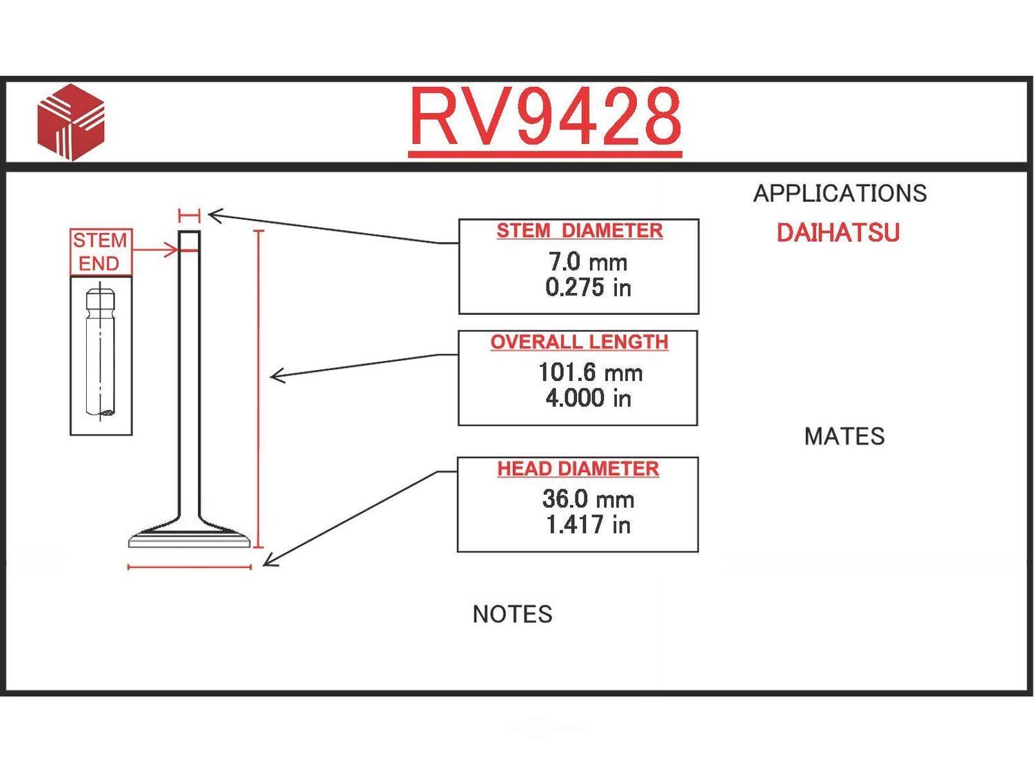 Engine Intake Valve ITM RV9428 fits 88-92 Daihatsu Charade 1.0L-L3