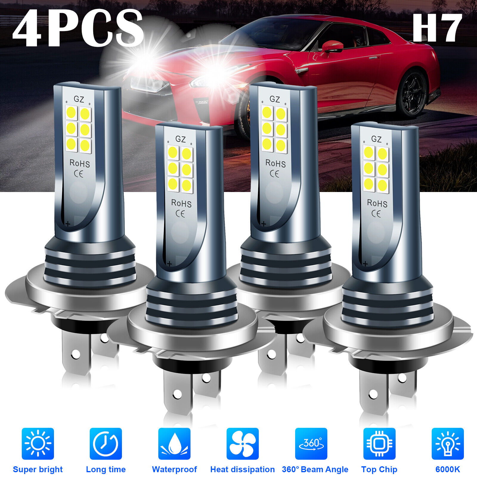 4x H7 LED Fog Driving Light Bulbs Kit DRL 220W 60000LM Super Bright 6000K White
