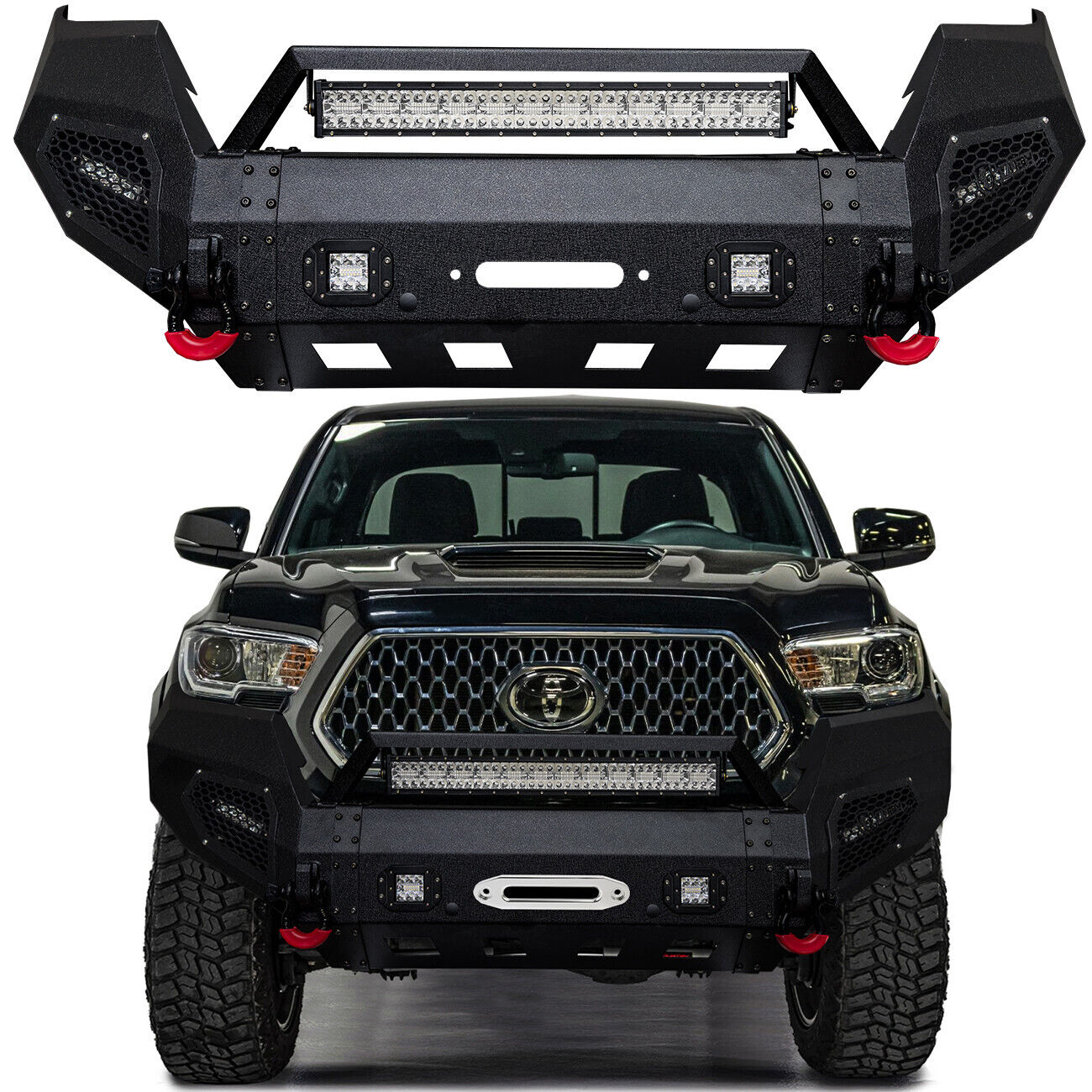 Vijay For 2016-2023 Tacoma Black Front Bumper with Winch Plate & LED lights
