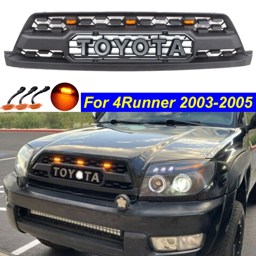 Front Grille For Toyota 4Runner 2003 04 2005 Grill W/Letters W/3LEDs Matte Black
