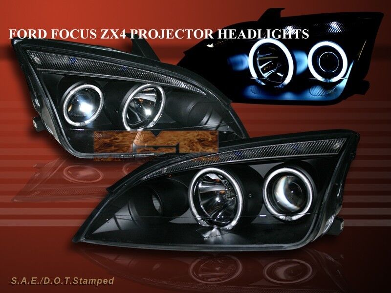 2005-2007 FORD FOCUS ZX4 PROJECTOR HEADLIGHTS TWO HALO CCFL BLACK