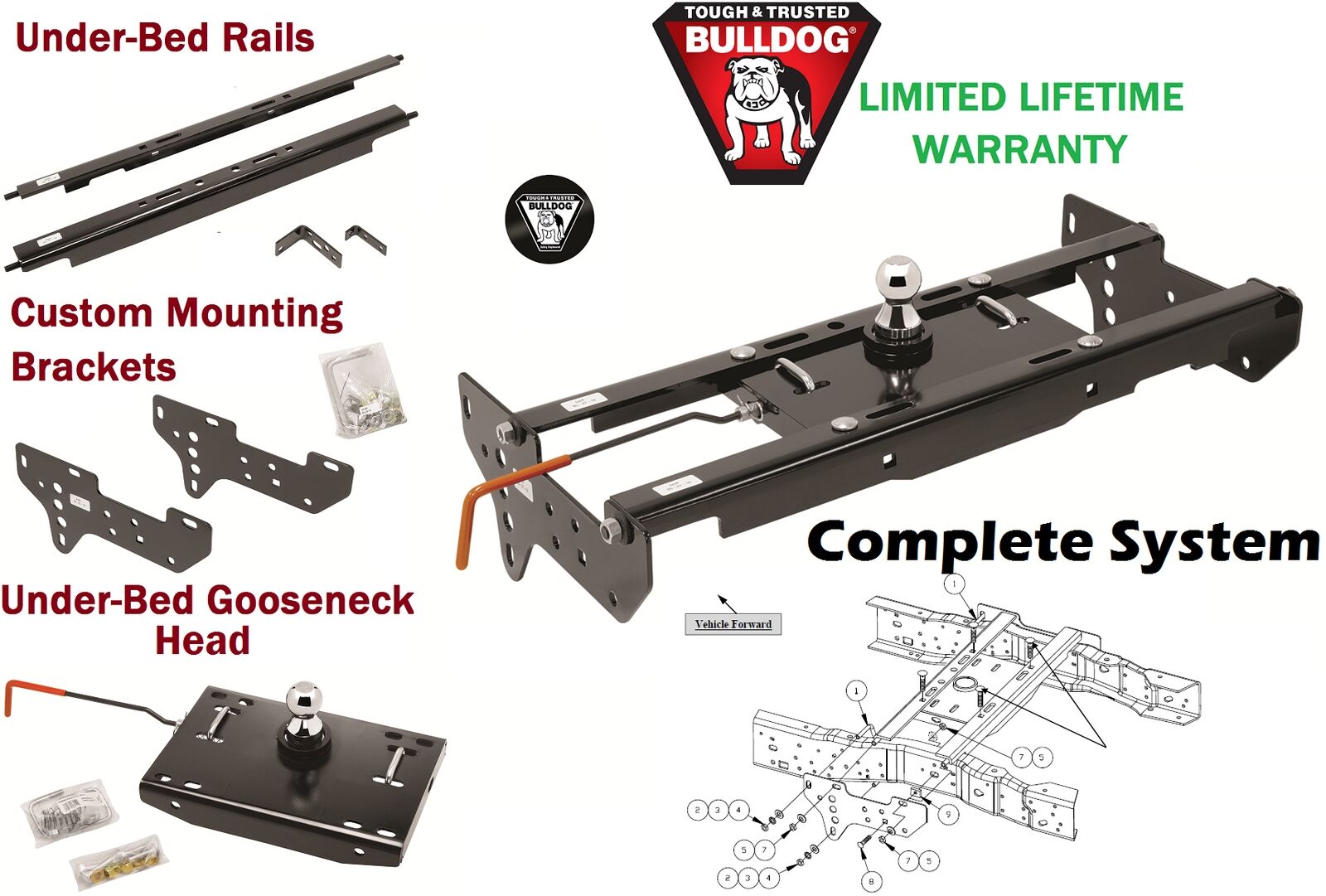BULLDOG COMPLETE UNDERBED GOOSENECK TRAILER HITCH SYSTEM 99-16 FORD F250 F350