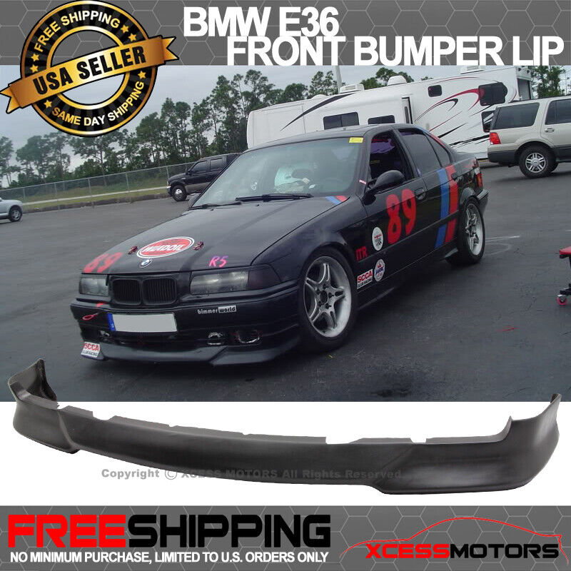 Fits 92-98 BMW E36 3 Series M Sport Front Bumper Lip Spoiler Unpainted Black PU