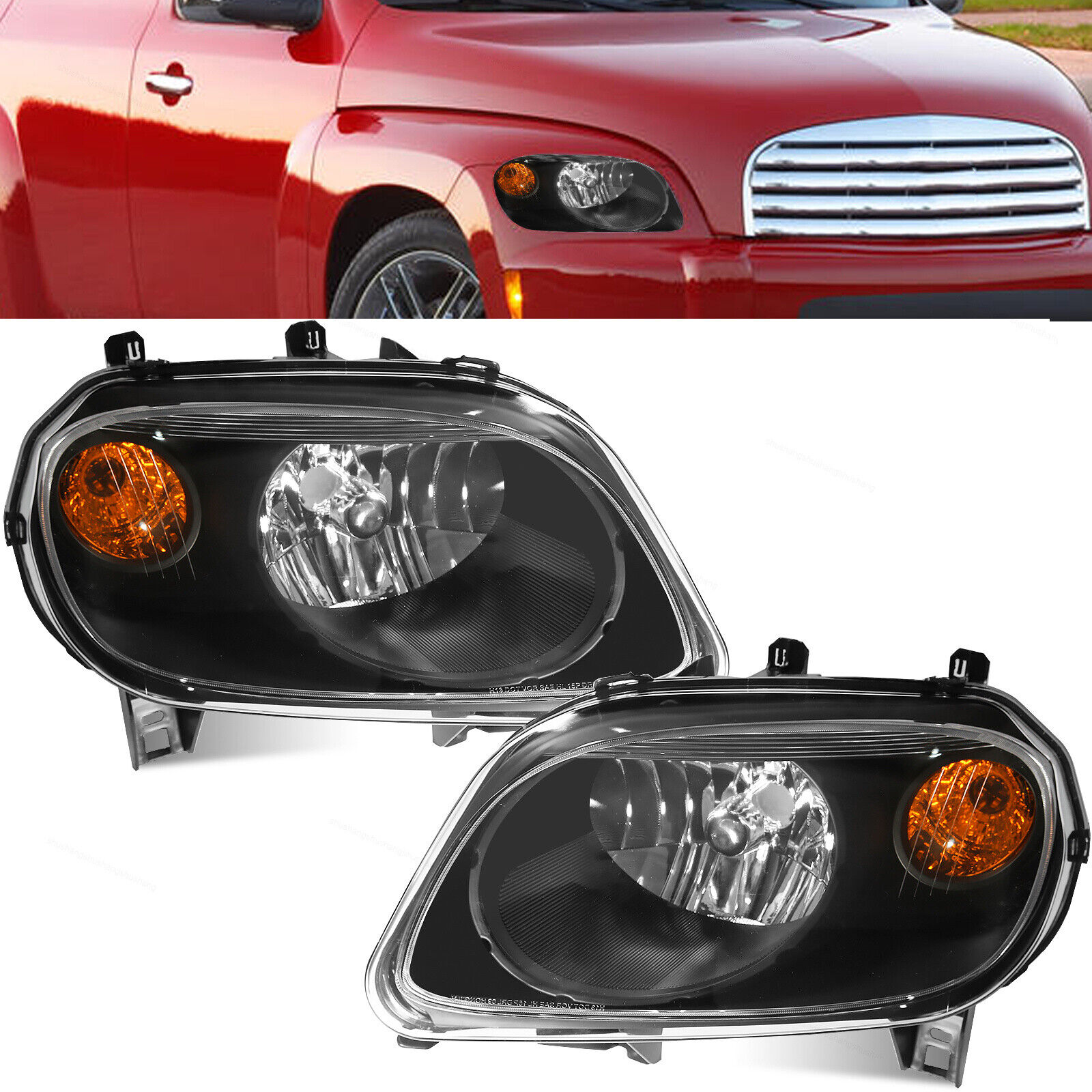 Fit for 2006-2011 Chevrolet Chevy HHR Black Left & Right Side Halogen Headlights