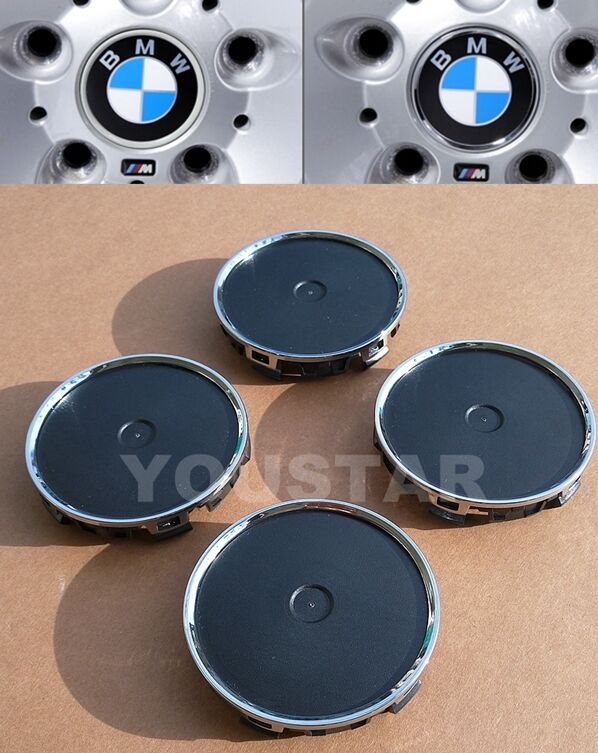 BRAND NEW x4 Conversion Wheel Center Caps CHROME RING Version for BMW