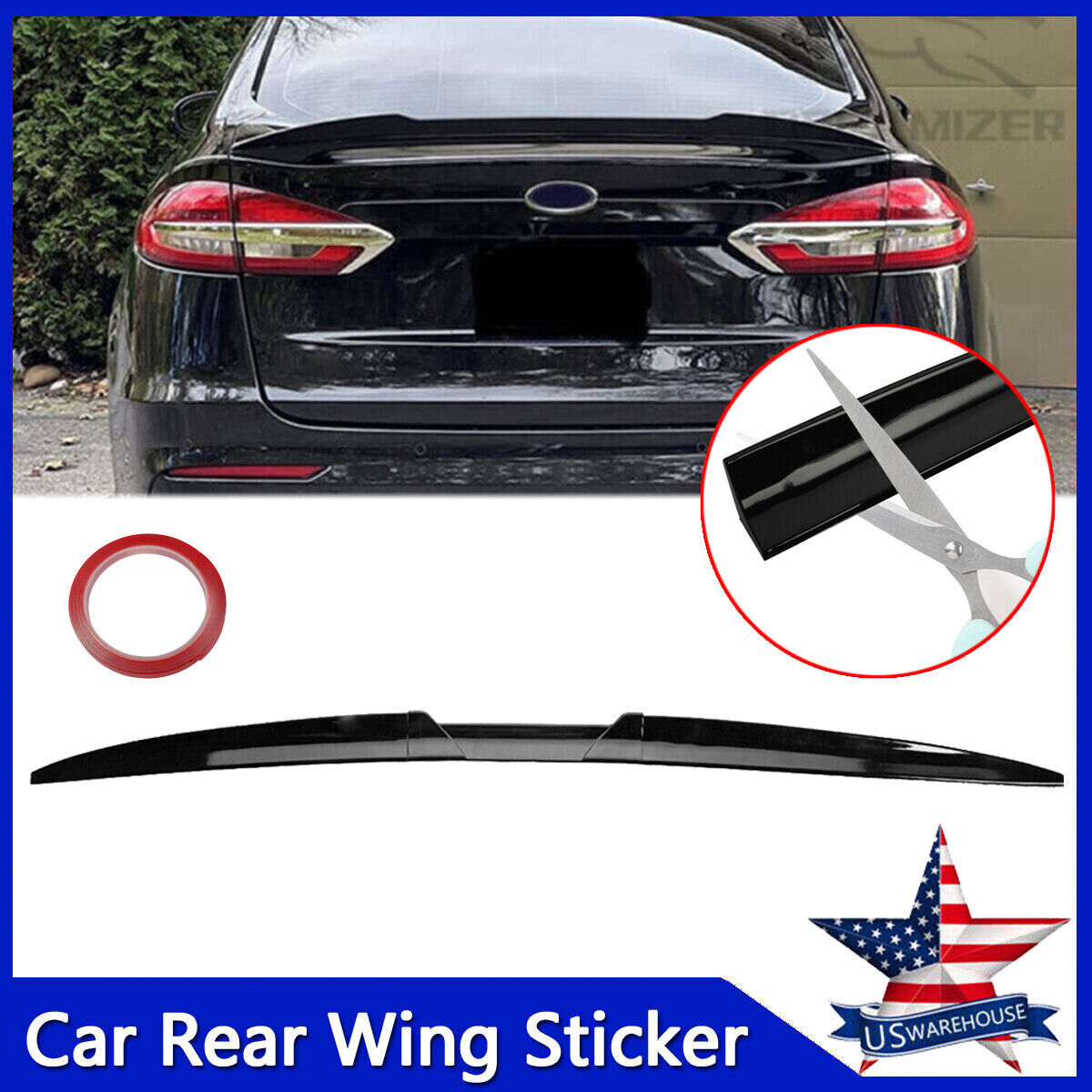 For Ford Fusion Mondeo 2013-2020 Rear Trunk Spoiler Lip Roof Tail Wing Gloss Blk