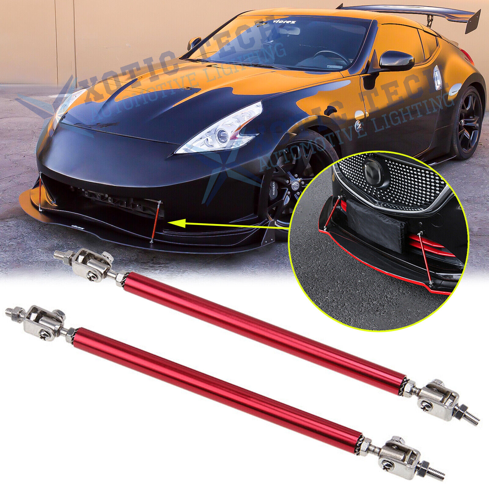 Sport Red Racing Bumper Lip Splitter Strut Rod Tie Support For Nissan 370Z GT-R