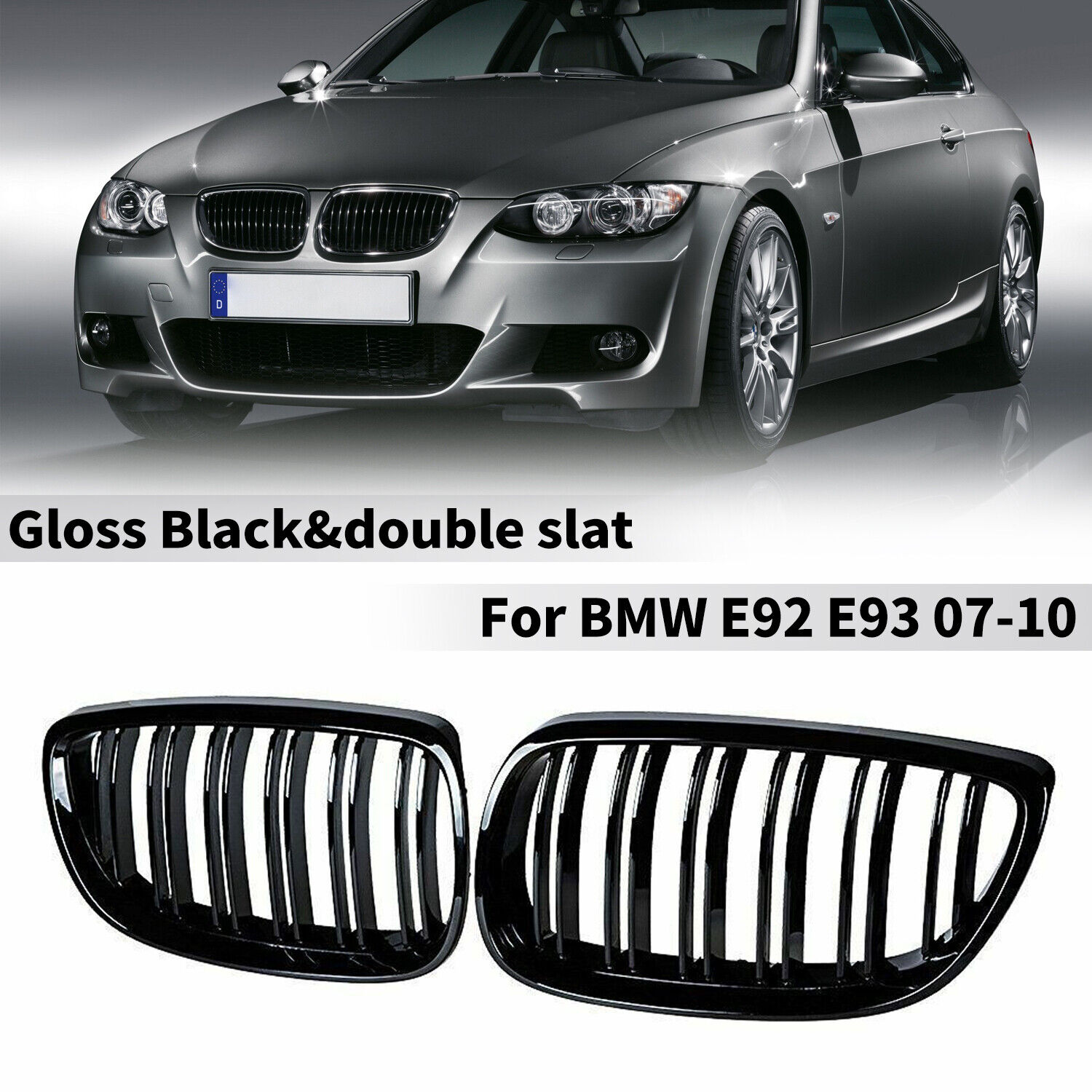 For BMW E92 E93 2007-10 Gloss Black Grill Grille M3 Style 328i 335i Coupe Kidney