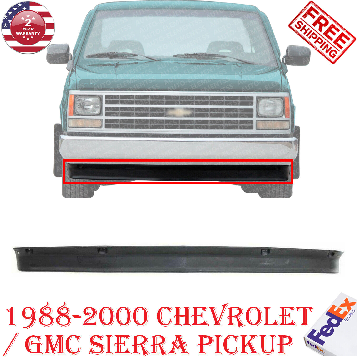 Front Bumper Lower Valance Air Deflector For 1988-2000 GMC Sierra / Chevy Pickup