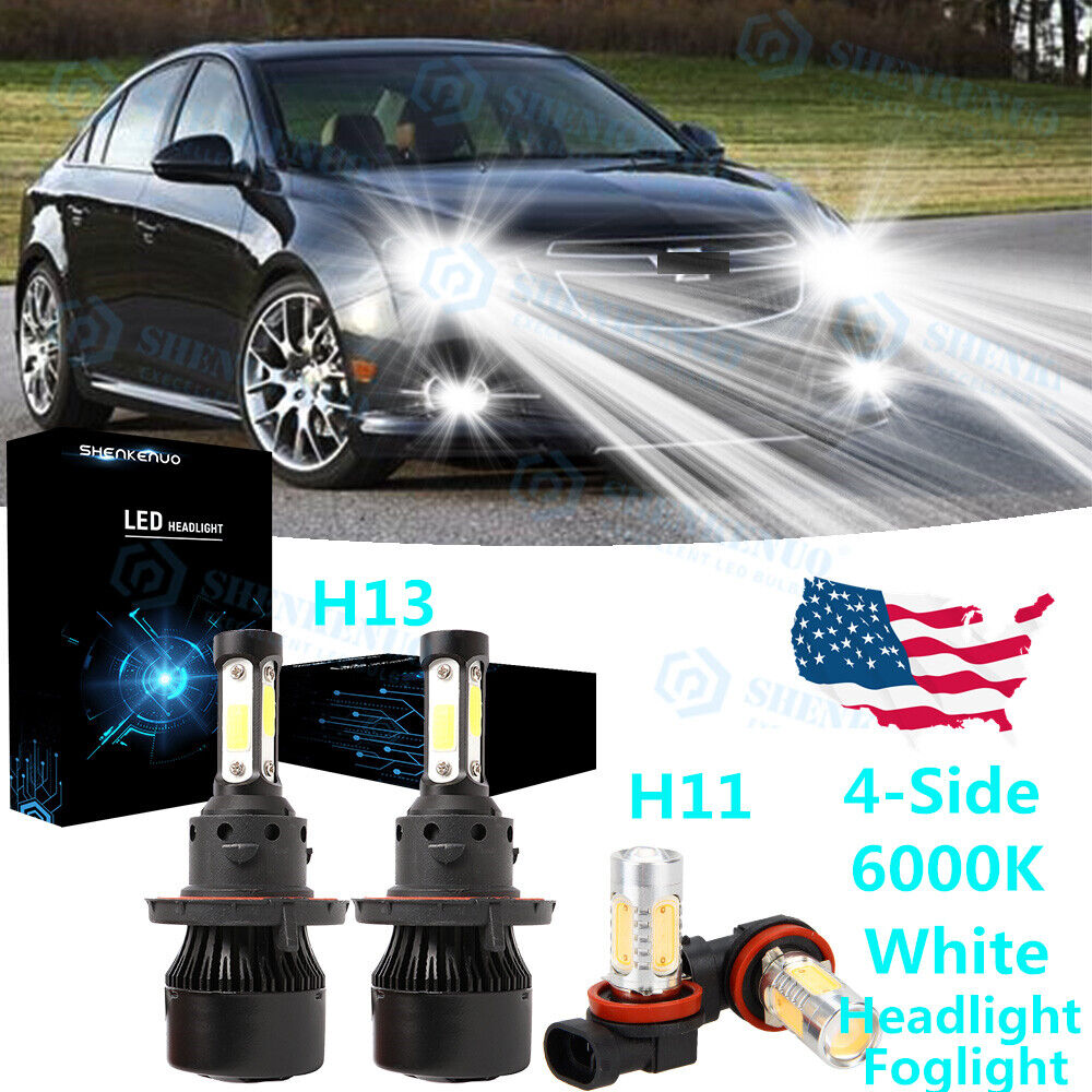For Chevy Cruze 2011-2013 2014 15 LED Headlight Hi/Lo + Fog Light Bulbs Combo 4x