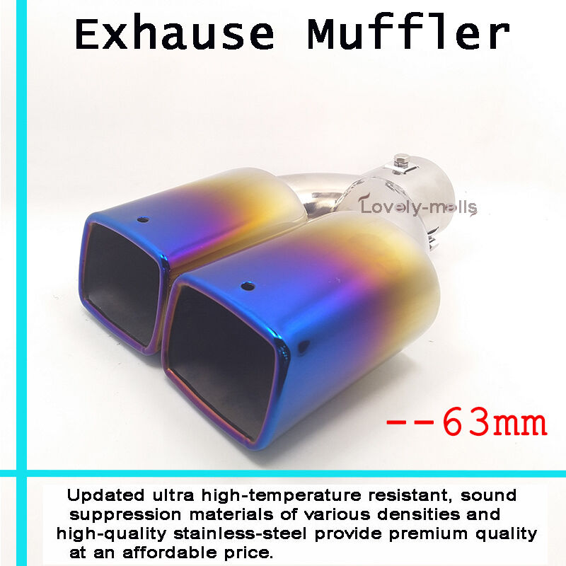 Dual Square Rolled Angle Slanted Exhaust Muffler Burnt Tip Pipe 63mm Universal