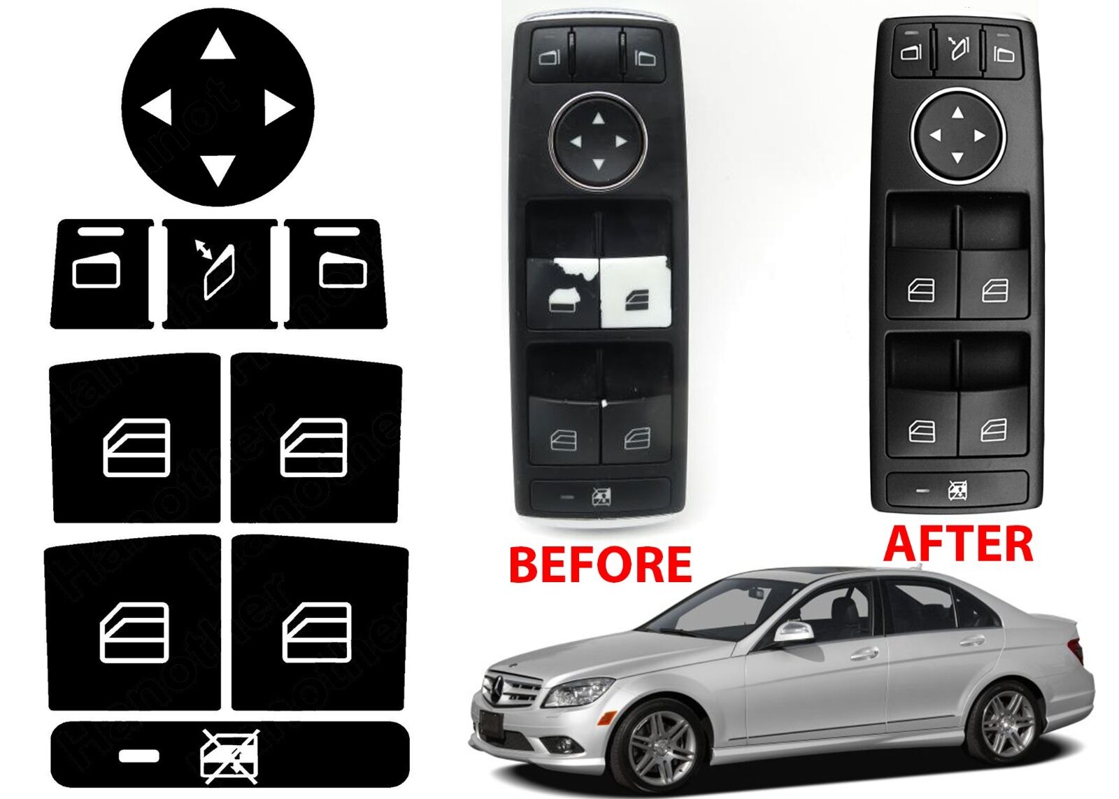 Window Switch Button Repair Stickers For 2008-2014 Mercedes Benz W204 C300 C350