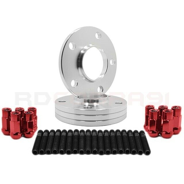 4 Pc BMW 12 MM Wheel Spacers & Stud Conversion W/ RED Racing Lug Nuts USA MADE
