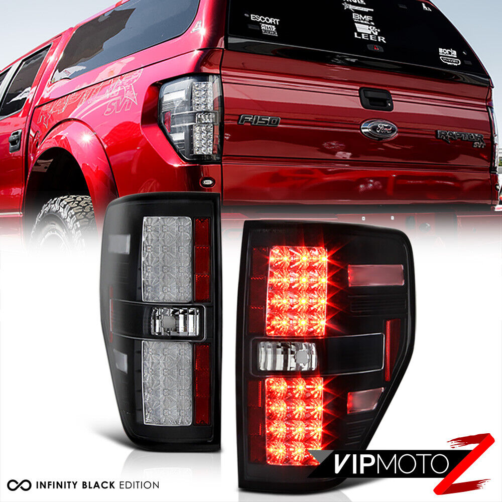 For 09-14 Ford F150 [RAPTOR STYLE] Black LED Neon Tube Tail Lights Lamp PAIR NEW