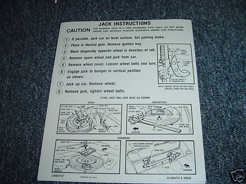 1964 PLYMOUTH BARRACUDA JACK INSTRUCTION DECAL