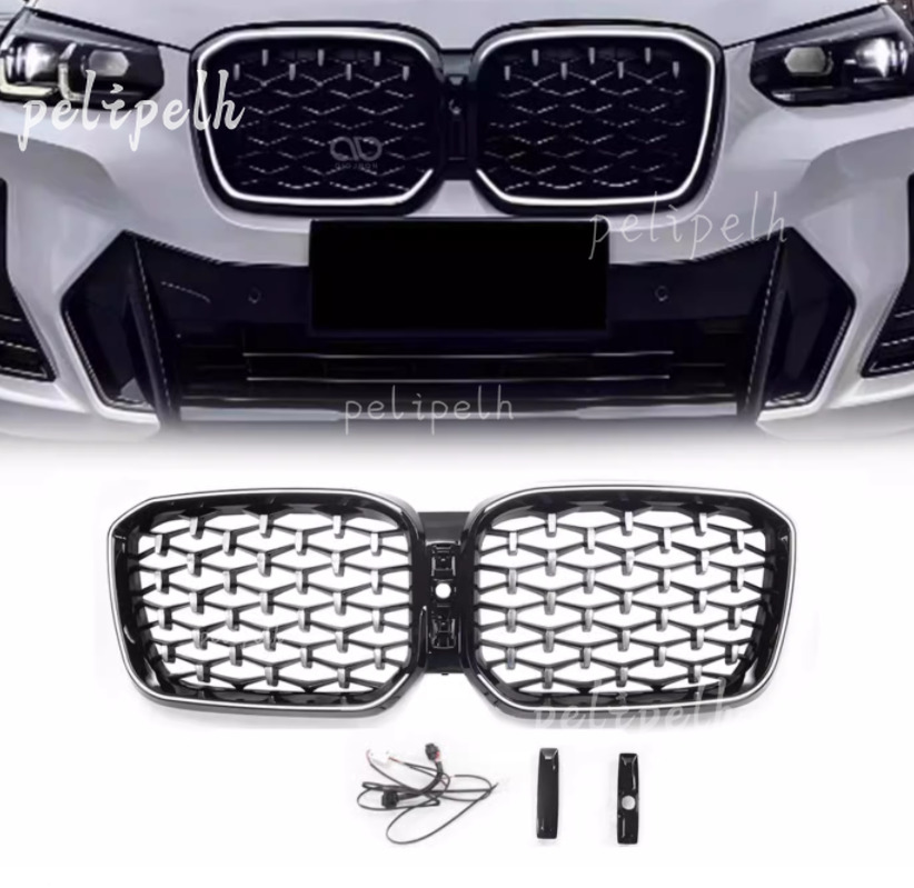 For BMW X3 X3M X4 X4M 2022-2024  LED Gloss Black Alveolate Front Kidney Grill