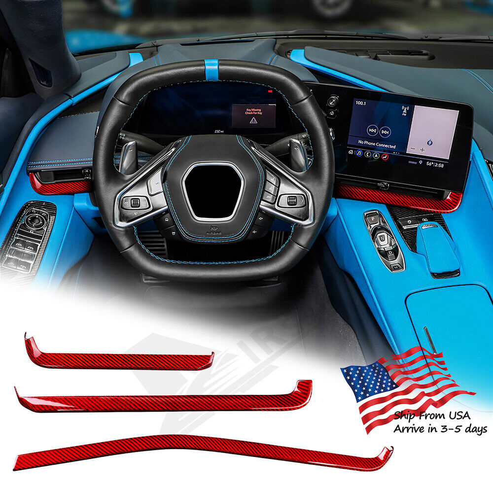 For Corvette C8 20-2024 REAL HARD Carbon Fiber RED Console Dashboard Panel Cover
