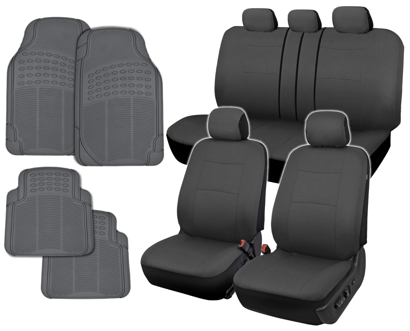 Gray Car Seat Covers & Rubber Floor Mats for Auto Heavy Duty Protection