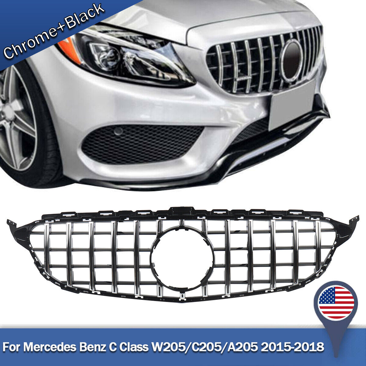 GT R AMG Style Grille Front Bumper for Mercedes W205 C205 C250 C300 C400 2015-18