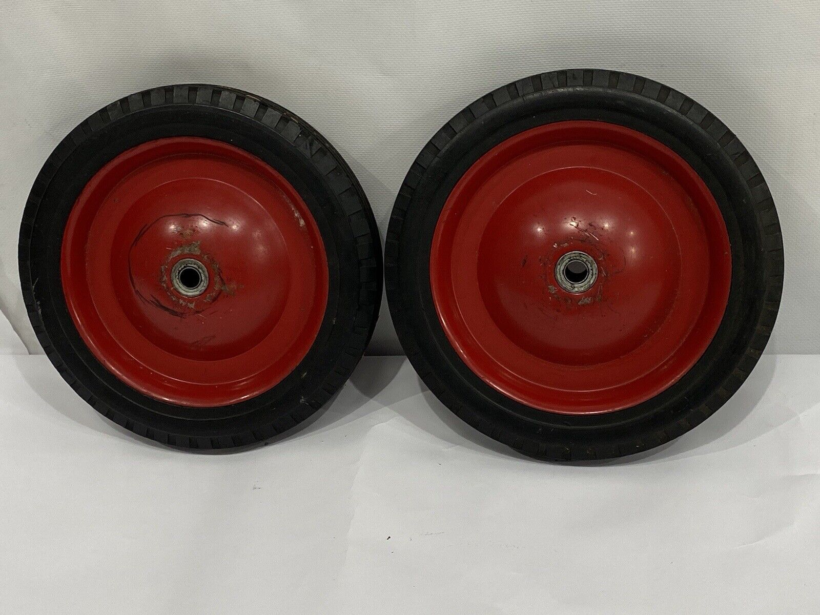 Set of 2 Original pedal car, trailer,wagon Wheels & Tires Rims with Rubber Pair