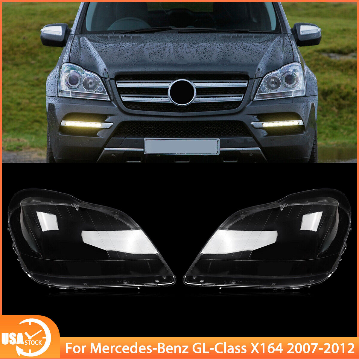 For Mercedes-Benz GL450 GL500 GL550 X164 2007-2012 Headlight Lens Headlamp Cover