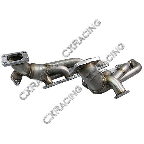 CXRacing Twin Turbo Header T3 38mm WG For 79-93 Ford Fox Body Mustang 5.0L 