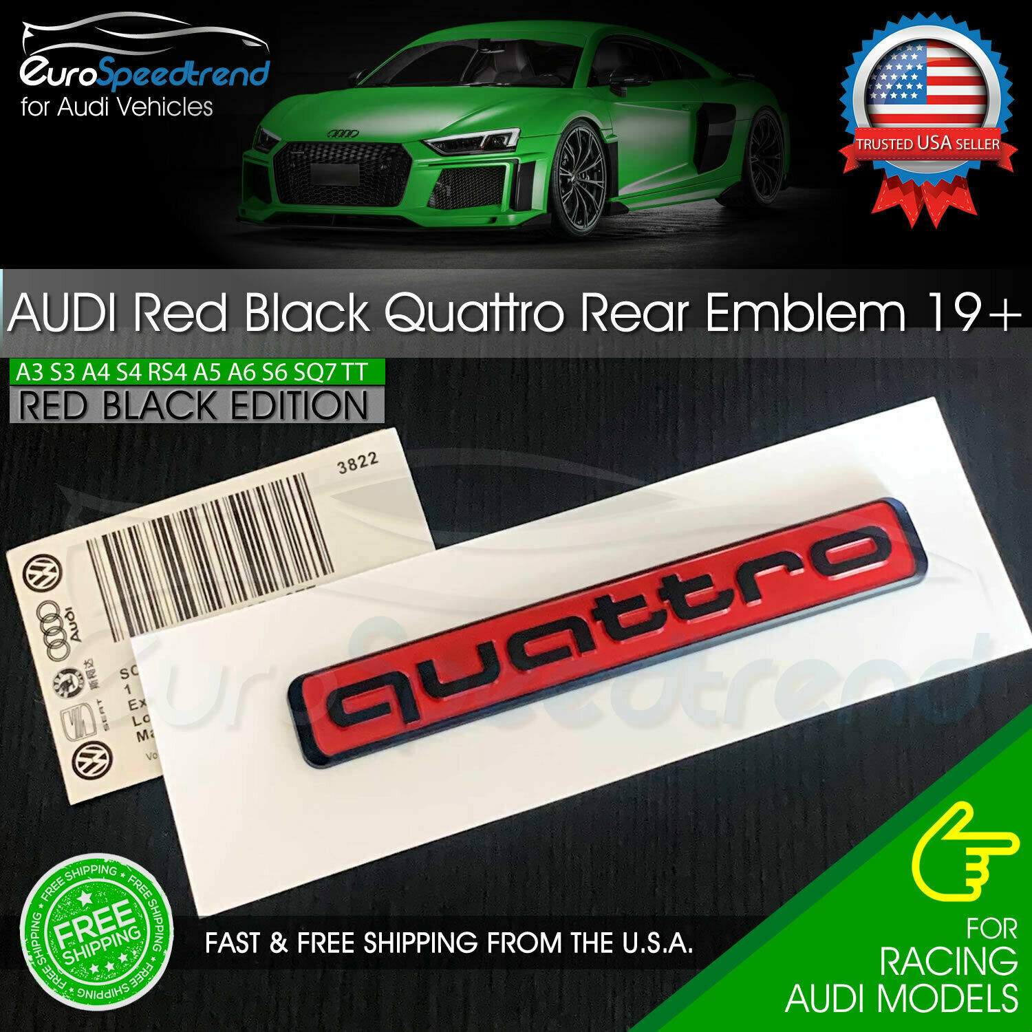 Glossy Black Love Heart Rear Trunk Lid Badge Emblem Ring For Audi A3 A4 A6 A8 Q3