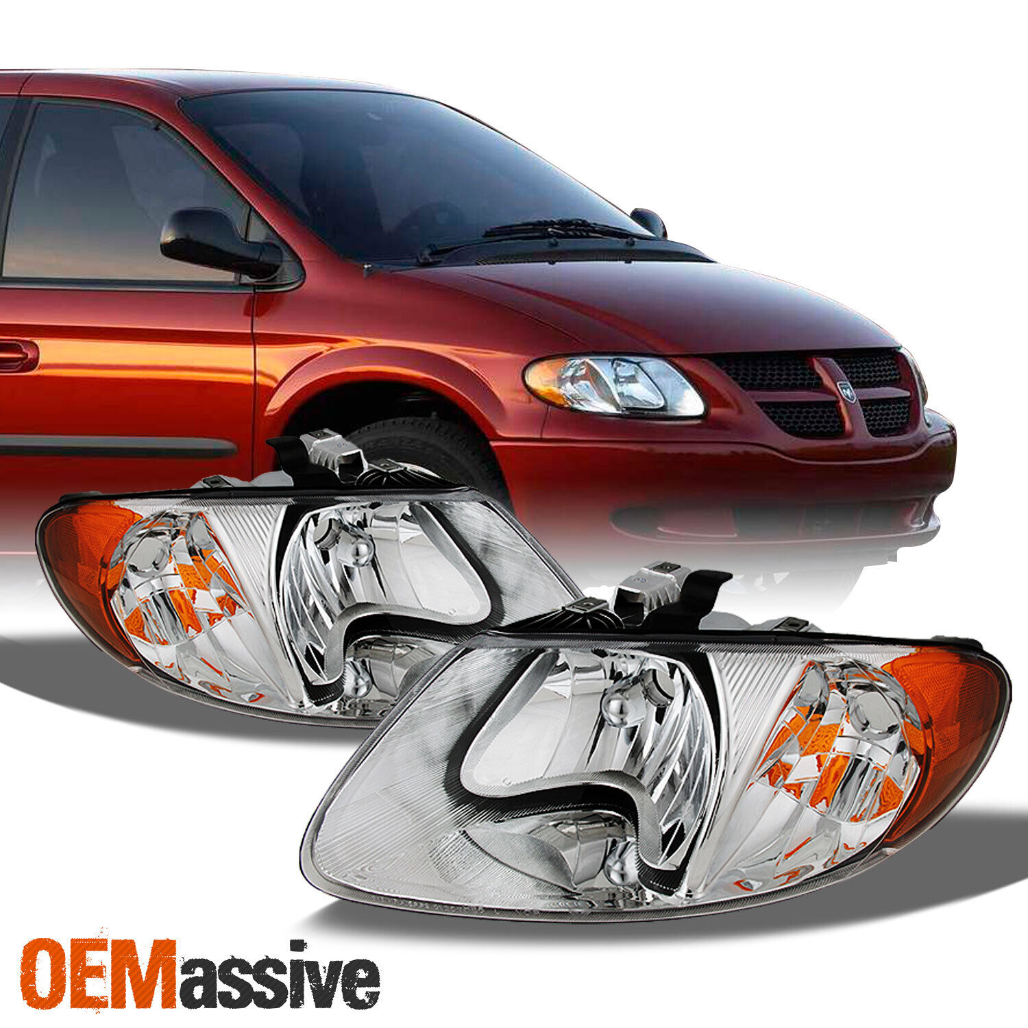 Fit 01-07 Caravan Town & Country Chrome Clear Headlights Front Lamps Replacement