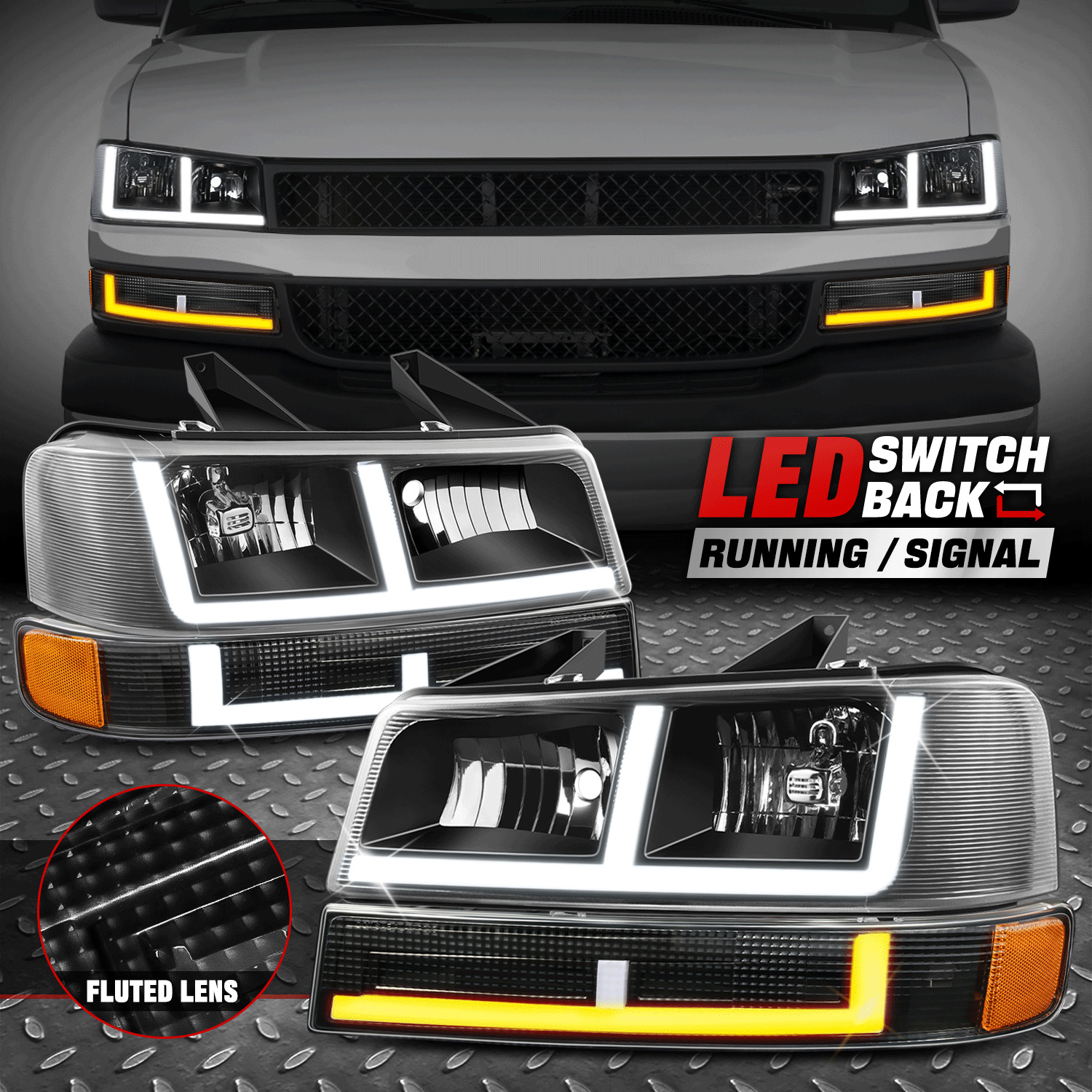 [Switchback F-LED DRL] For 03-24 Chevy Express GMC Savana 1500-3500 Headlights