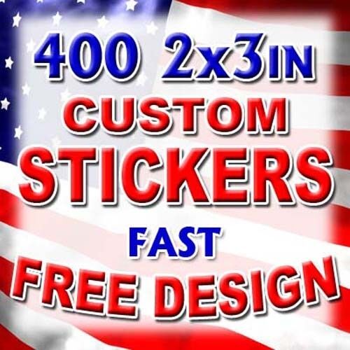 400 2x3 Custom Print Full Color Vinyl Sticker Business Logo Decal Label Die Cut