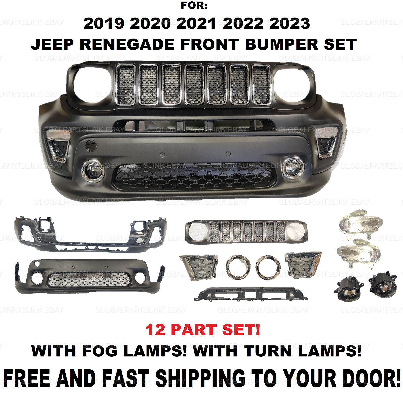 FOR 2019 2020 2021 2022 2023 jeep renegade front bumper SET GRILL FOG LIGHTS