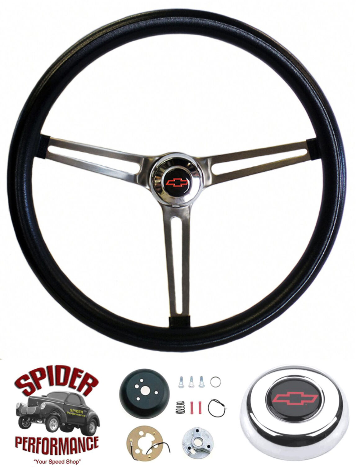 1969-74 Nova steering wheel stainless RED BOWTIE 15\
