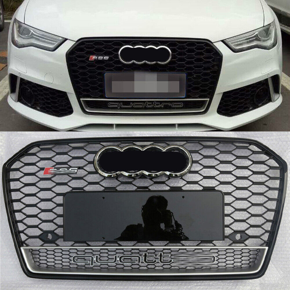 RS6 Style Black Ring Honeycomb Front Bumper Grille For Audi A6 S6 C7PA 2016-2018
