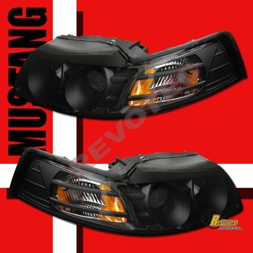 1999-2004 MUSTANG GT COBRA V6 PROJECTOR HEAD LIGHTS BK 1 PAIR 00 01 02 03
