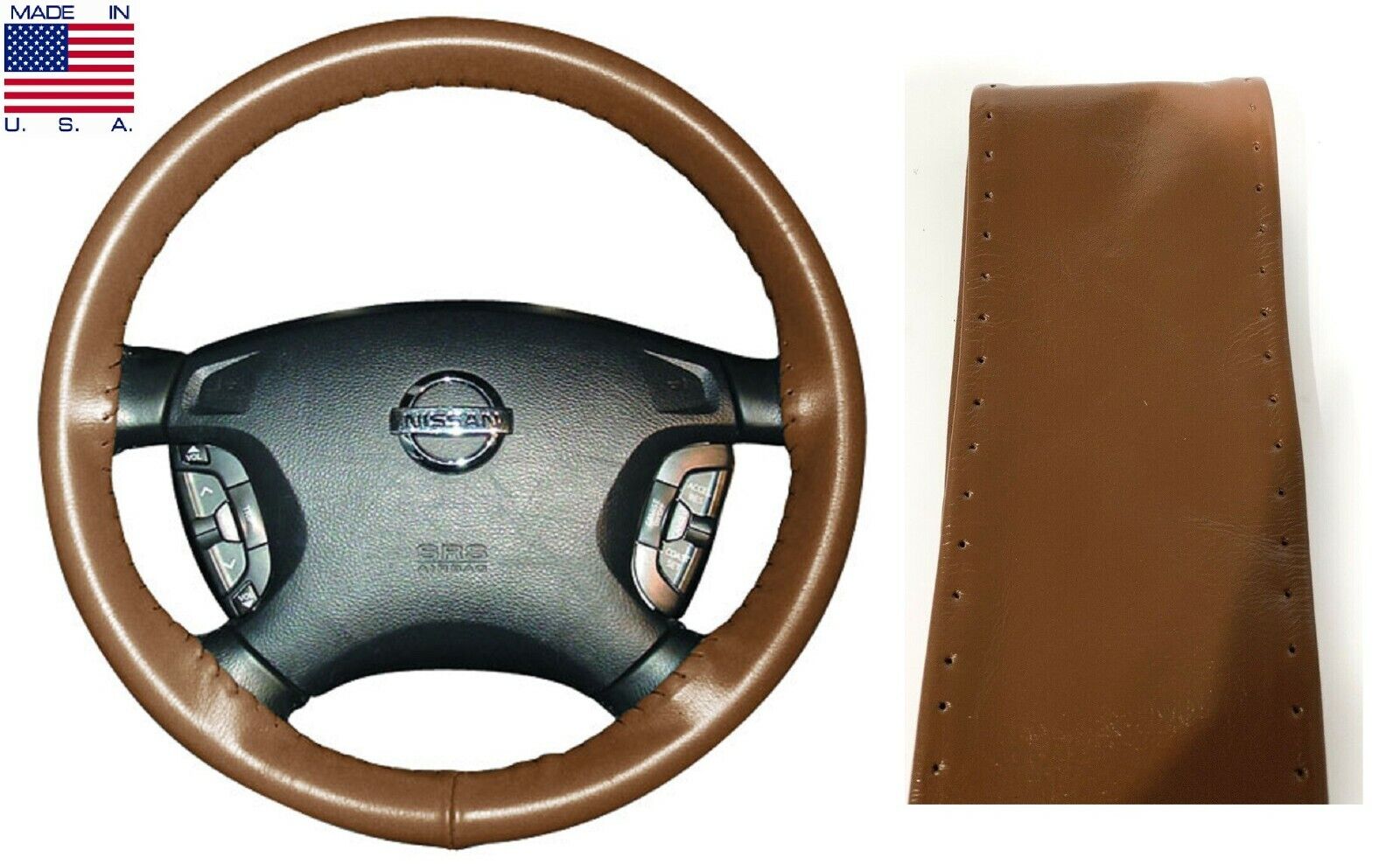 Tan Genuine Leather Steering Wheel Cover AXX For Ford Lincoln & Other Makes