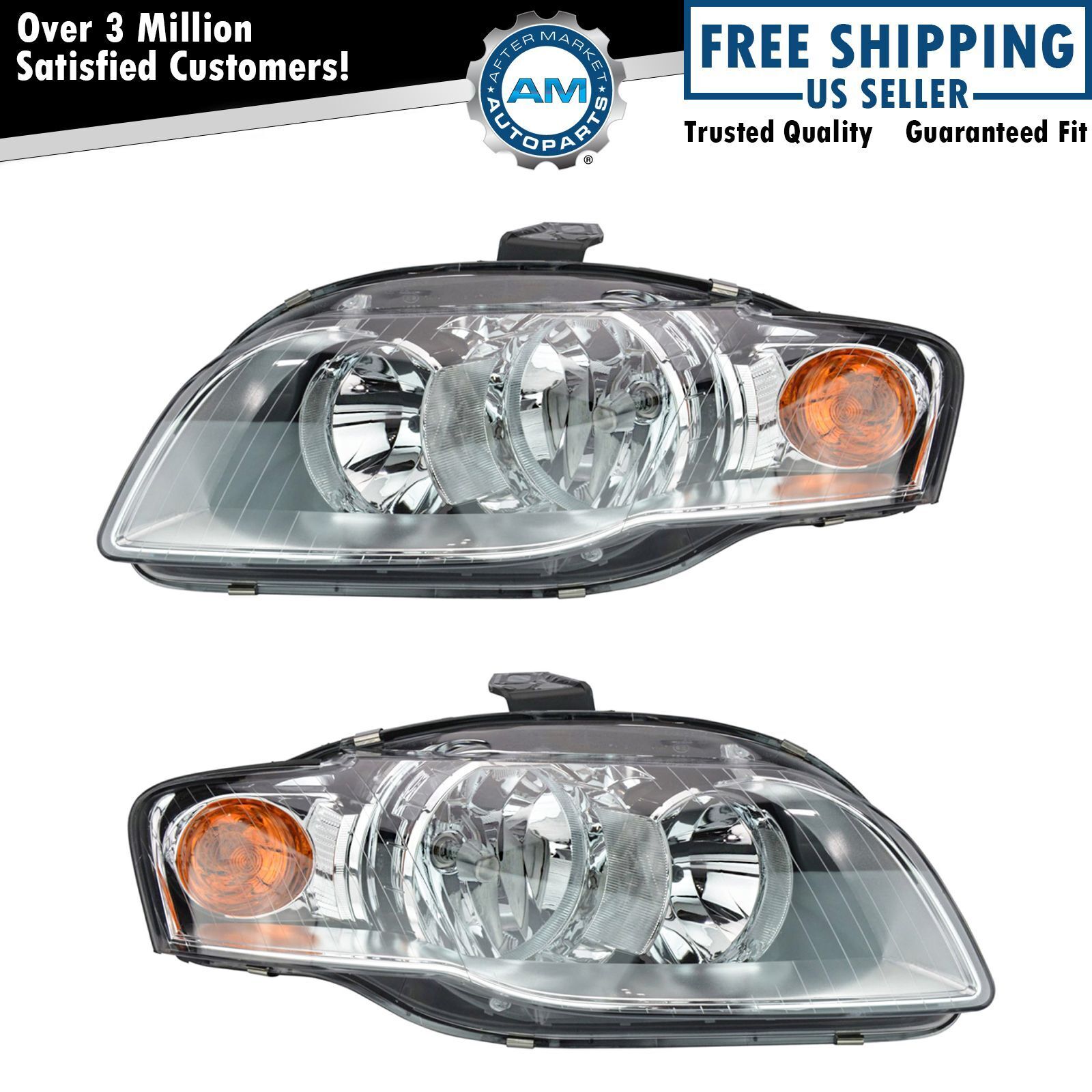 Headlights Headlamps Left & Right Pair Set Halogen NEW for Audi A4 S4
