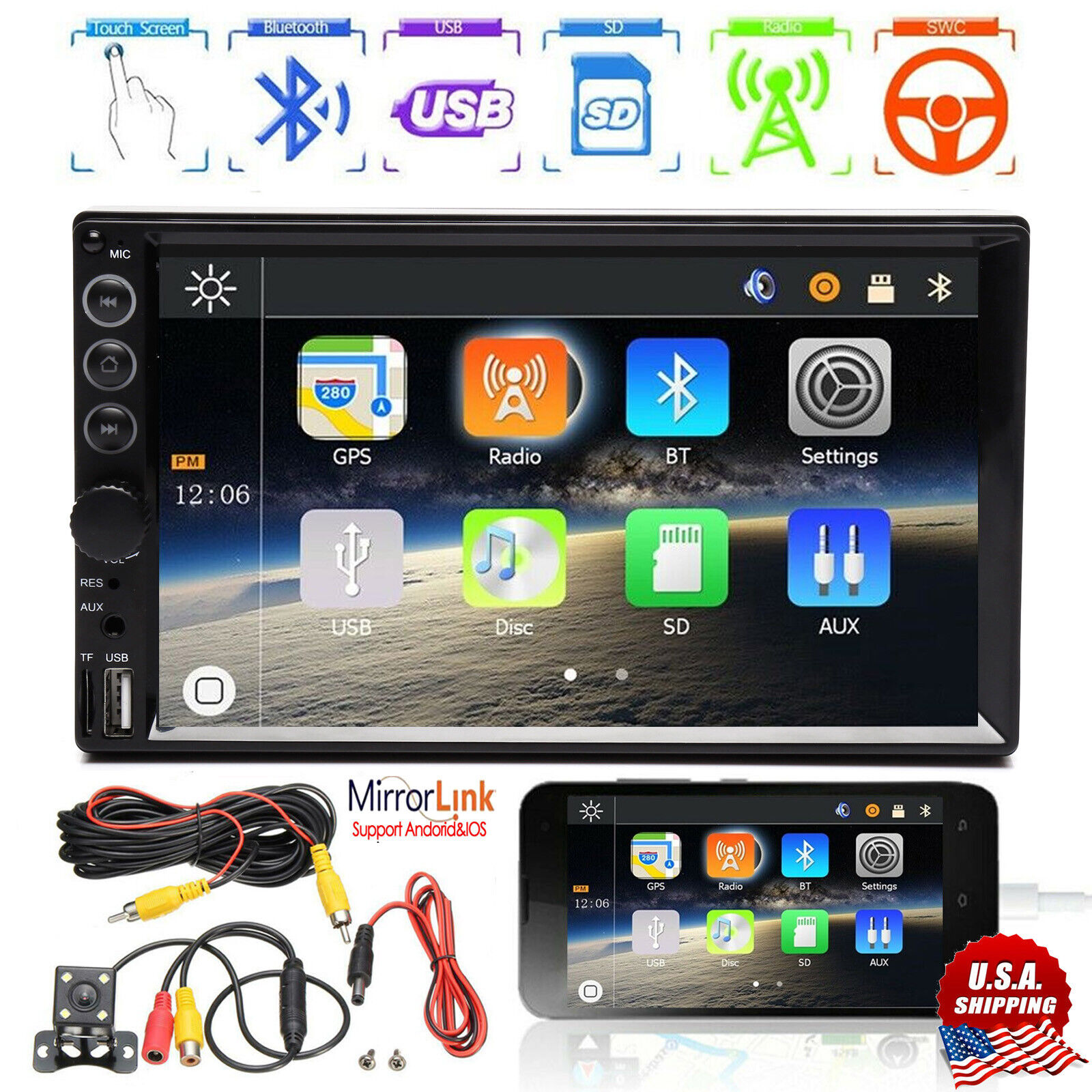 7 Inch Car Stereo Radio MP5 HD Bluetooth Mirror Link Touch Screen Player Camera