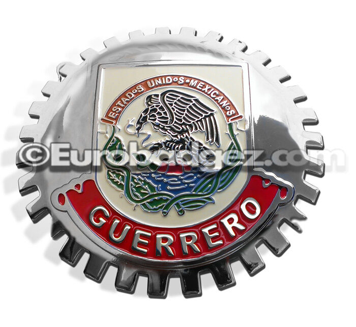 1- NEW Chrome Front Grill Badge Mexican Flag Spanish MEXICO MEDALLION GUERRERO
