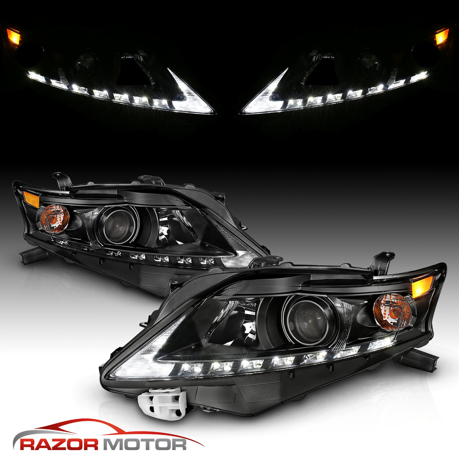 For 2010-2012 Lexus RX350 SUV LED Bar Projector Black Headlights HeadLamps Pair